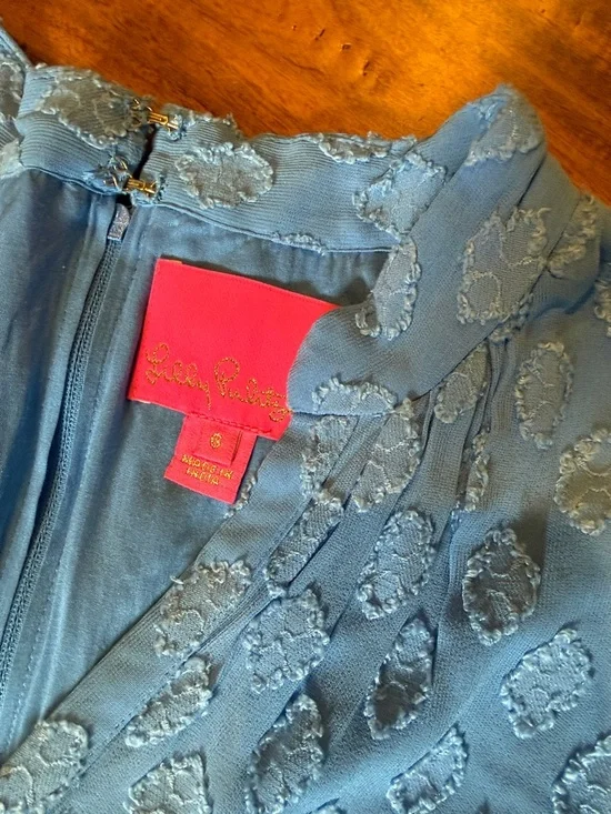 Lilly Pulitzer Light Blue Pom-Trim Tiered V-Neck Dress, sz 6, VGUC - Picture 2 of 7